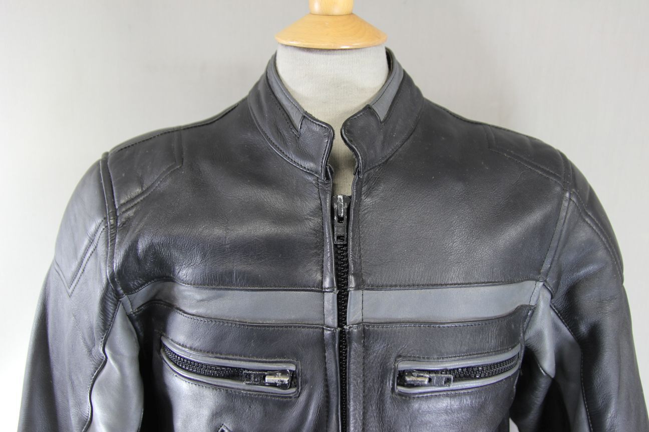 SPORTEX STRIKE BLACK & GREY LEATHER BIKER JACKET WITH REMOVABLE PROTECTORS 40 IN