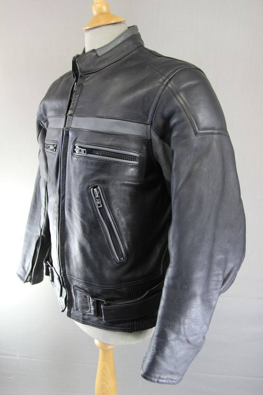 SPORTEX STRIKE BLACK & GREY LEATHER BIKER JACKET WITH REMOVABLE PROTECTORS 40 IN