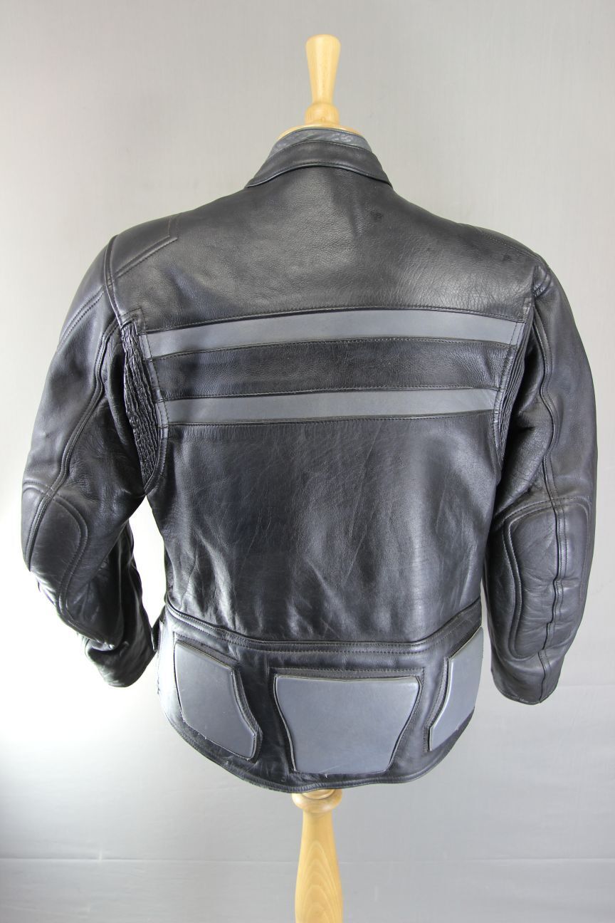 SPORTEX STRIKE BLACK & GREY LEATHER BIKER JACKET WITH REMOVABLE PROTECTORS 40 IN