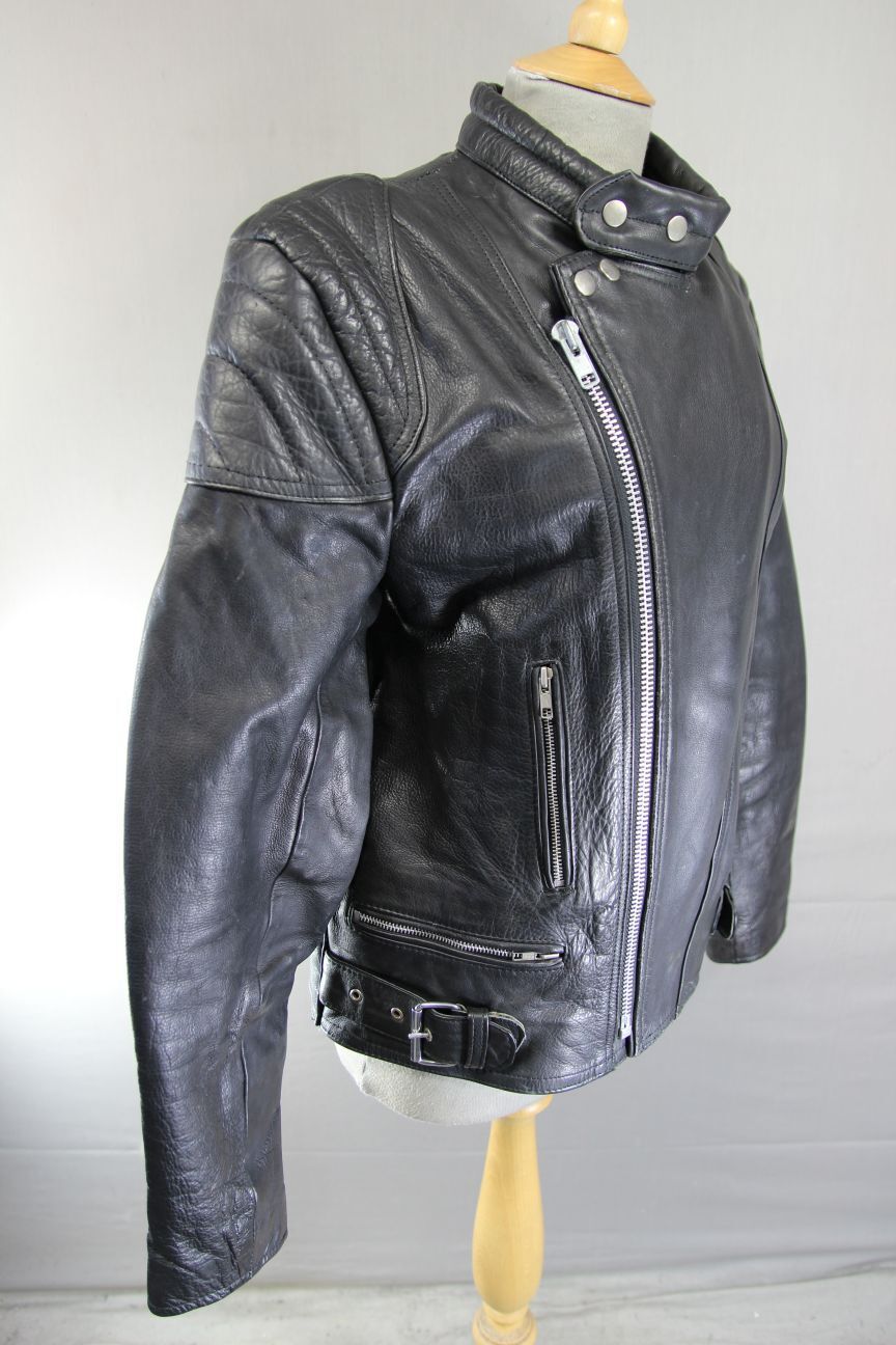 CLASSIC WADDINGTON BLACK LEATHER BIKER JACKET 38 INCH CHEST