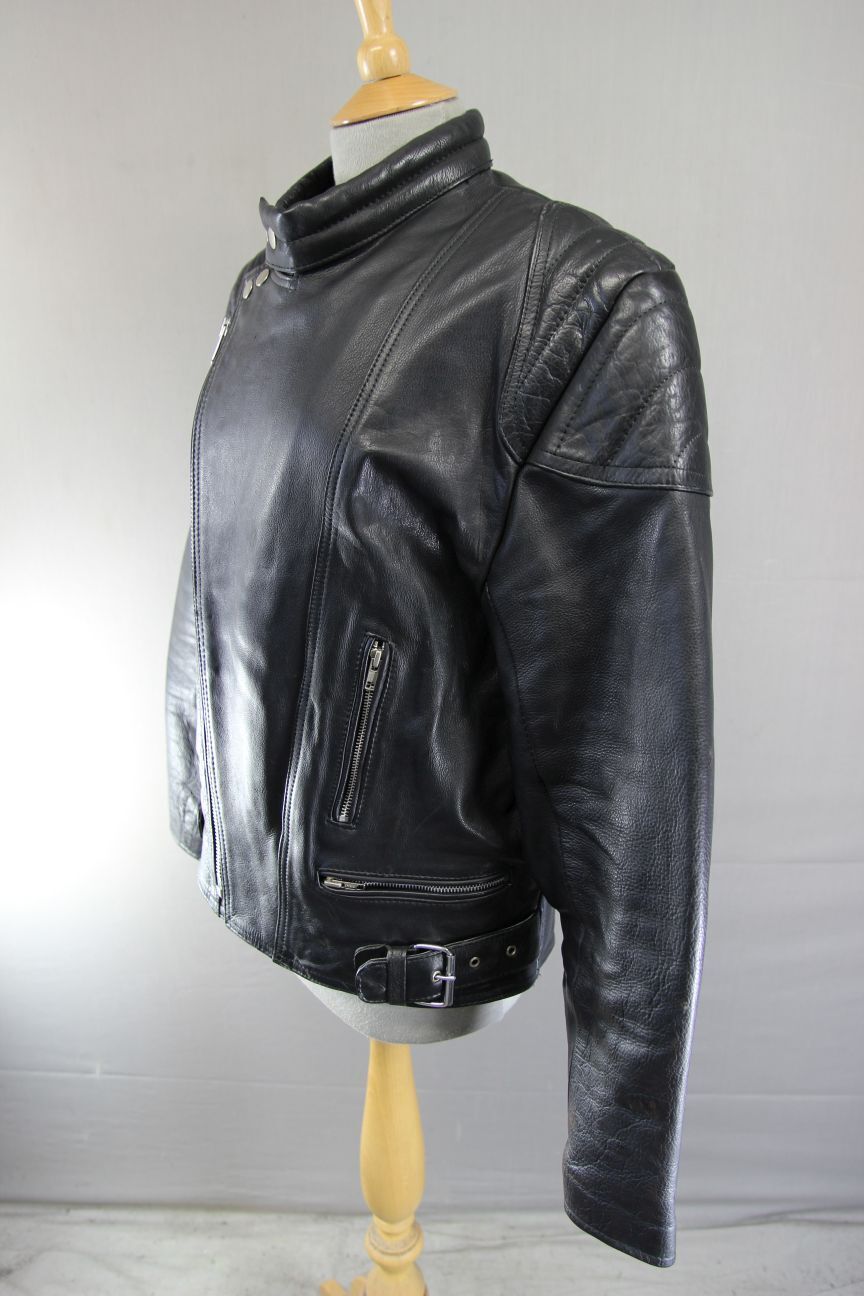 CLASSIC WADDINGTON BLACK LEATHER BIKER JACKET 38 INCH CHEST