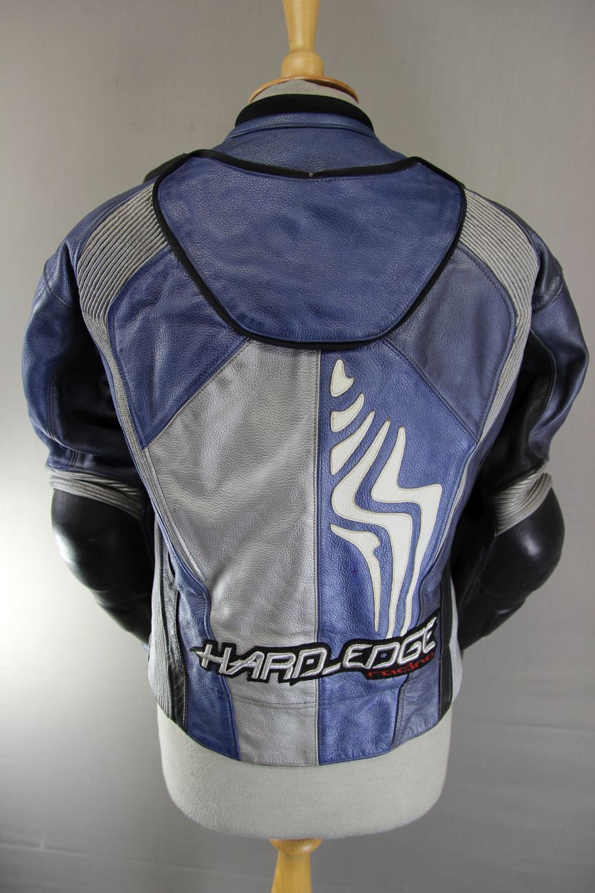 HEIN GERICKE PRO SPORTS BLUE, SILVER & BLACK LEATHER BIKER JACKET+CE ARMOUR 36IN