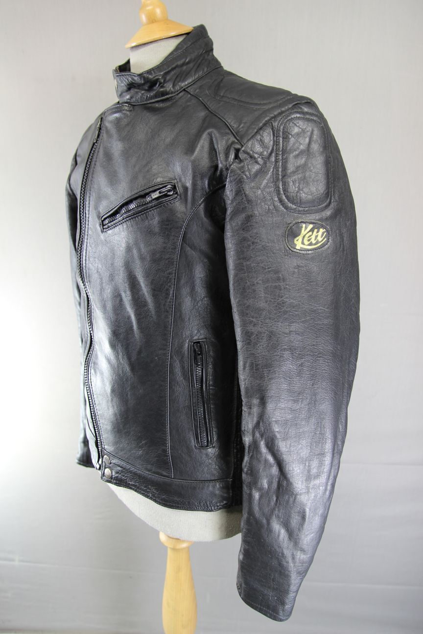 VINTAGE KETT CLASSIC BLACK COWHIDE LEATHER BIKER JACKET 36-38 INCH