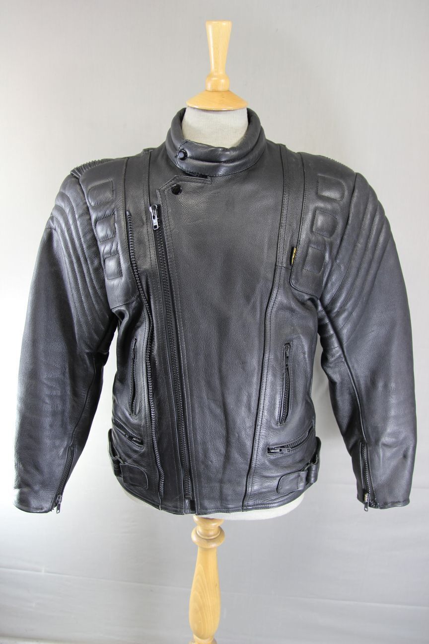 CLASSIC BIKER'S GEARBOX BLACK COWHIDE LEATHER BIKER JACKET 40-42 INCH