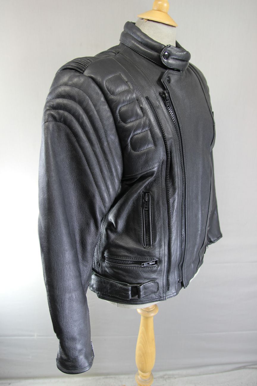 CLASSIC BIKER'S GEARBOX BLACK COWHIDE LEATHER BIKER JACKET 40-42 INCH