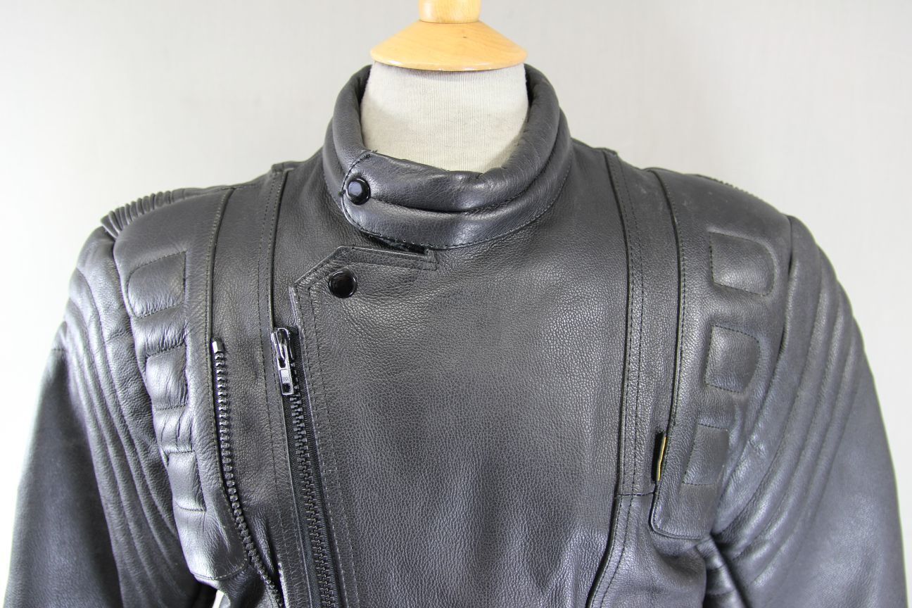 CLASSIC BIKER'S GEARBOX BLACK COWHIDE LEATHER BIKER JACKET 40-42 INCH