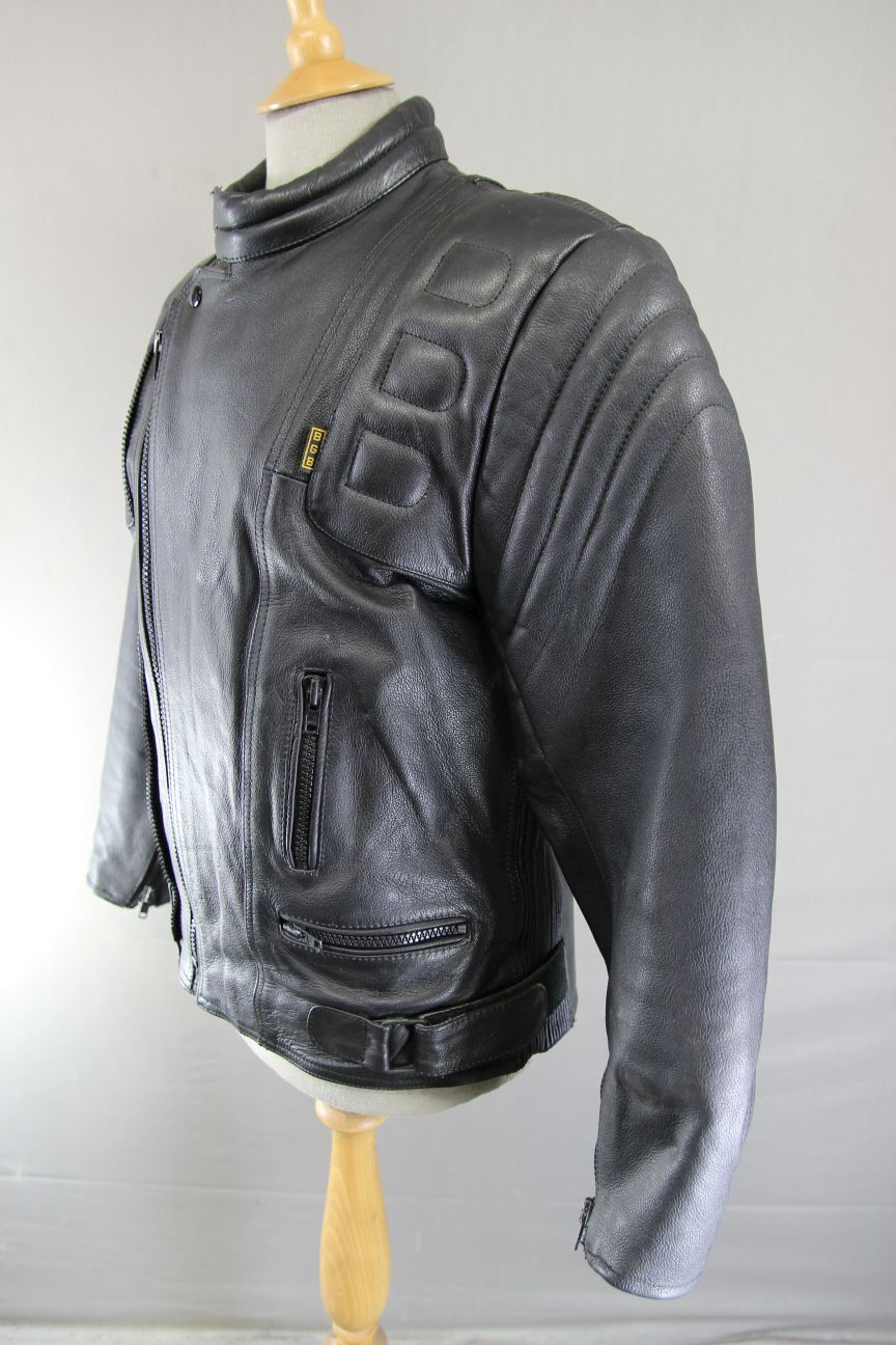CLASSIC BIKER'S GEARBOX BLACK COWHIDE LEATHER BIKER JACKET 40-42 INCH