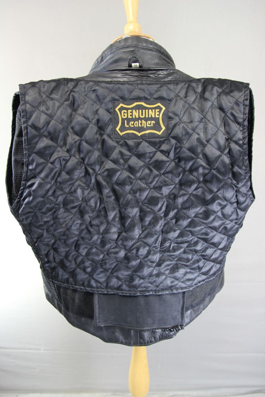 BLACK LEATHER BIKER JACKET WITH ELBOW PROTECTORS & THERMAL LINING 36 INCH