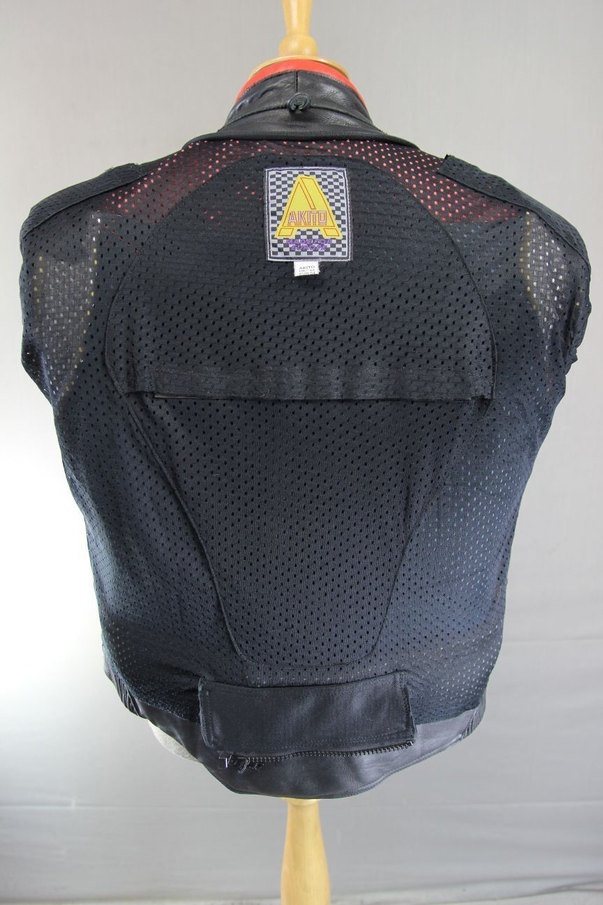 AKITO BLACK, RED & SILVER LEATHER BIKER JACKET 42 INCH CHEST