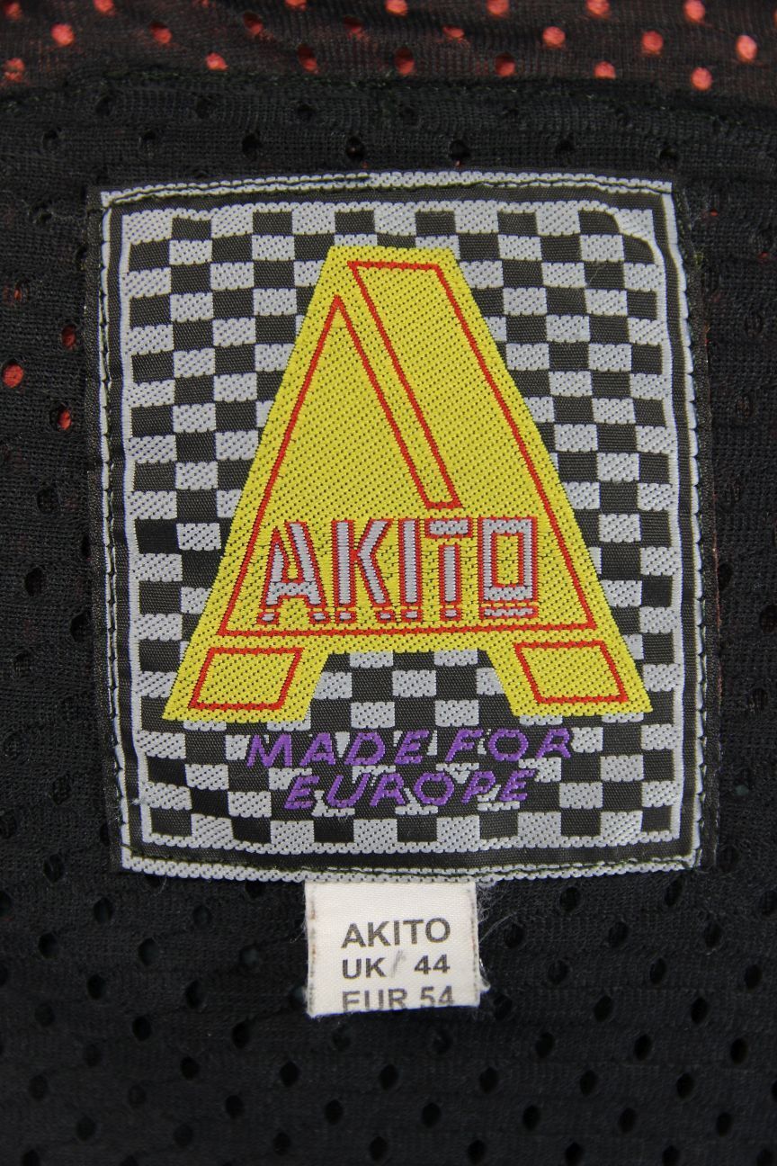 AKITO BLACK, RED & SILVER LEATHER BIKER JACKET 42 INCH CHEST
