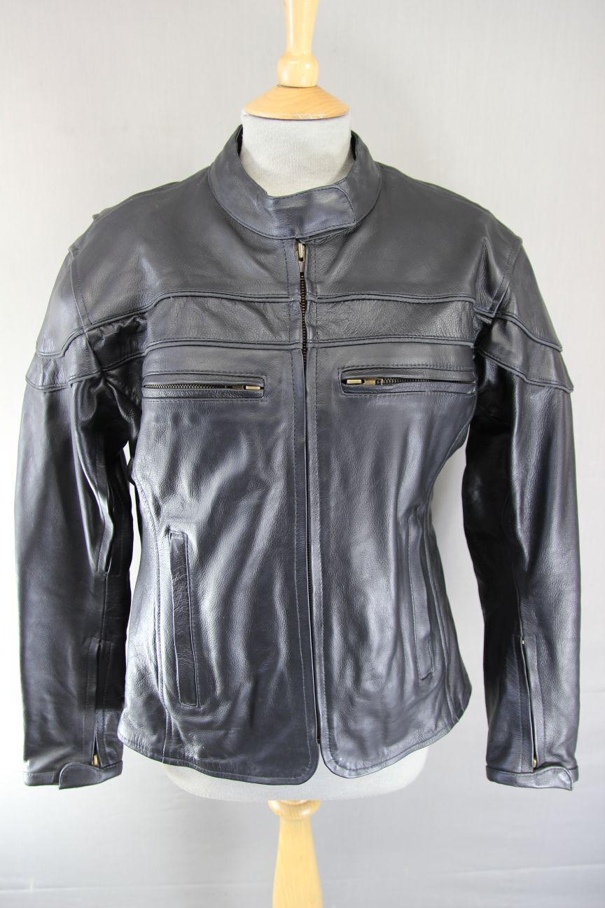 SUPERB BIKERS GEAR BLACK LEATHER JACKET WITH CE ARMOUR & THERMAL LINING: SIZE 16