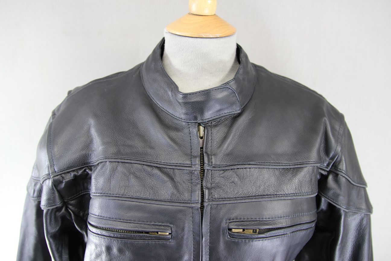 SUPERB BIKERS GEAR BLACK LEATHER JACKET WITH CE ARMOUR & THERMAL LINING: SIZE 16