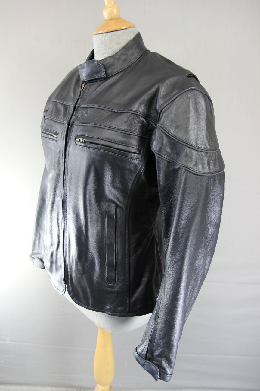SUPERB BIKERS GEAR BLACK LEATHER JACKET WITH CE ARMOUR & THERMAL LINING: SIZE 16