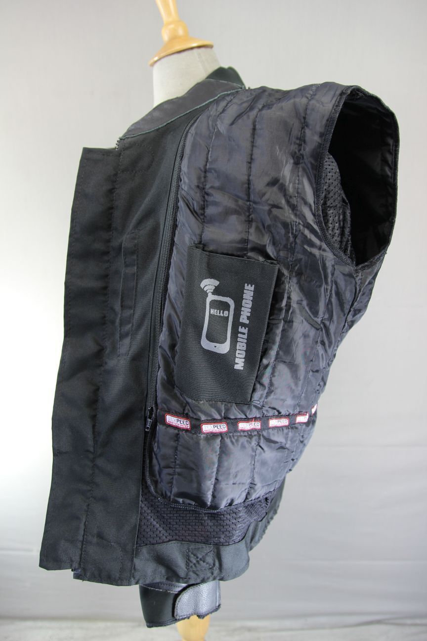 TEXPEED BLACK & RED LEATHER BIKER JACKET WITH CE ARMOUR & THERMAL LINING 40"/MED