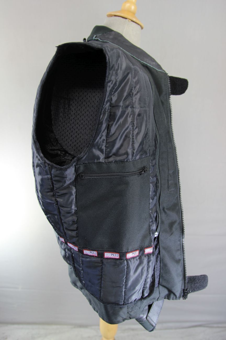 TEXPEED BLACK & RED LEATHER BIKER JACKET WITH CE ARMOUR & THERMAL LINING 40"/MED