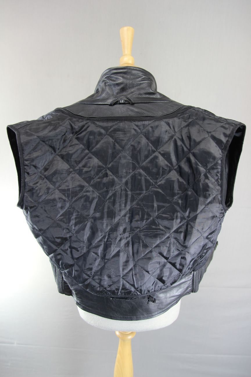 RK BLACK LEATHER BIKER JACKET WITH REMOVABLE CE ARMOUR & THERMAL LINING: SIZE 12