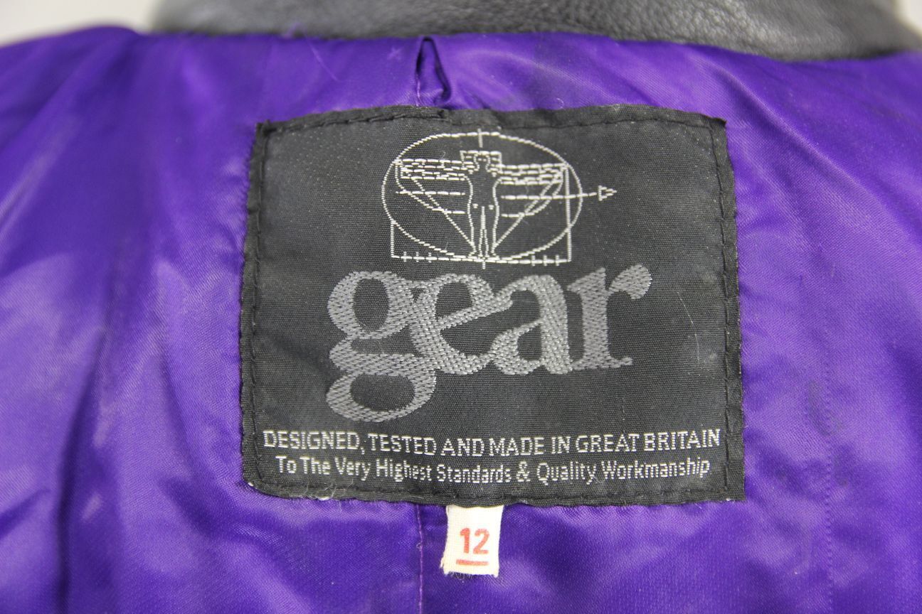 BRITISH MADE GEAR CLASSIC BLACK LEATHER BIKER JACKET: SIZE 12