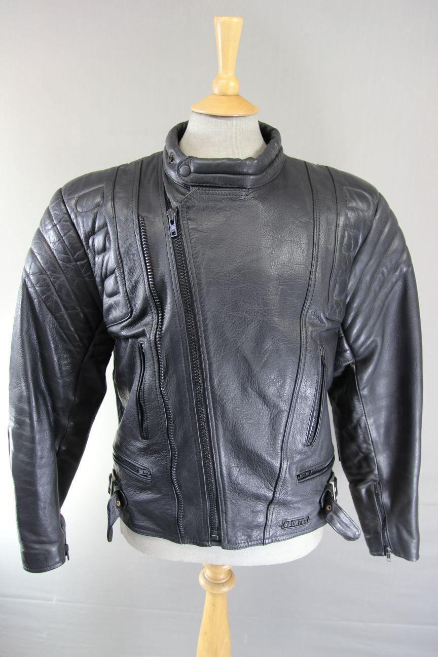 CLASSIC SPORTEX C4 BLACK LEATHER BIKER JACKET 42-44 INCH