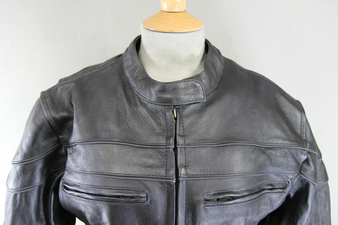 BIKER'S GEAR BLACK LEATHER JACKET WITH CE ARMOUR & THERMAL LINING: SIZE 16