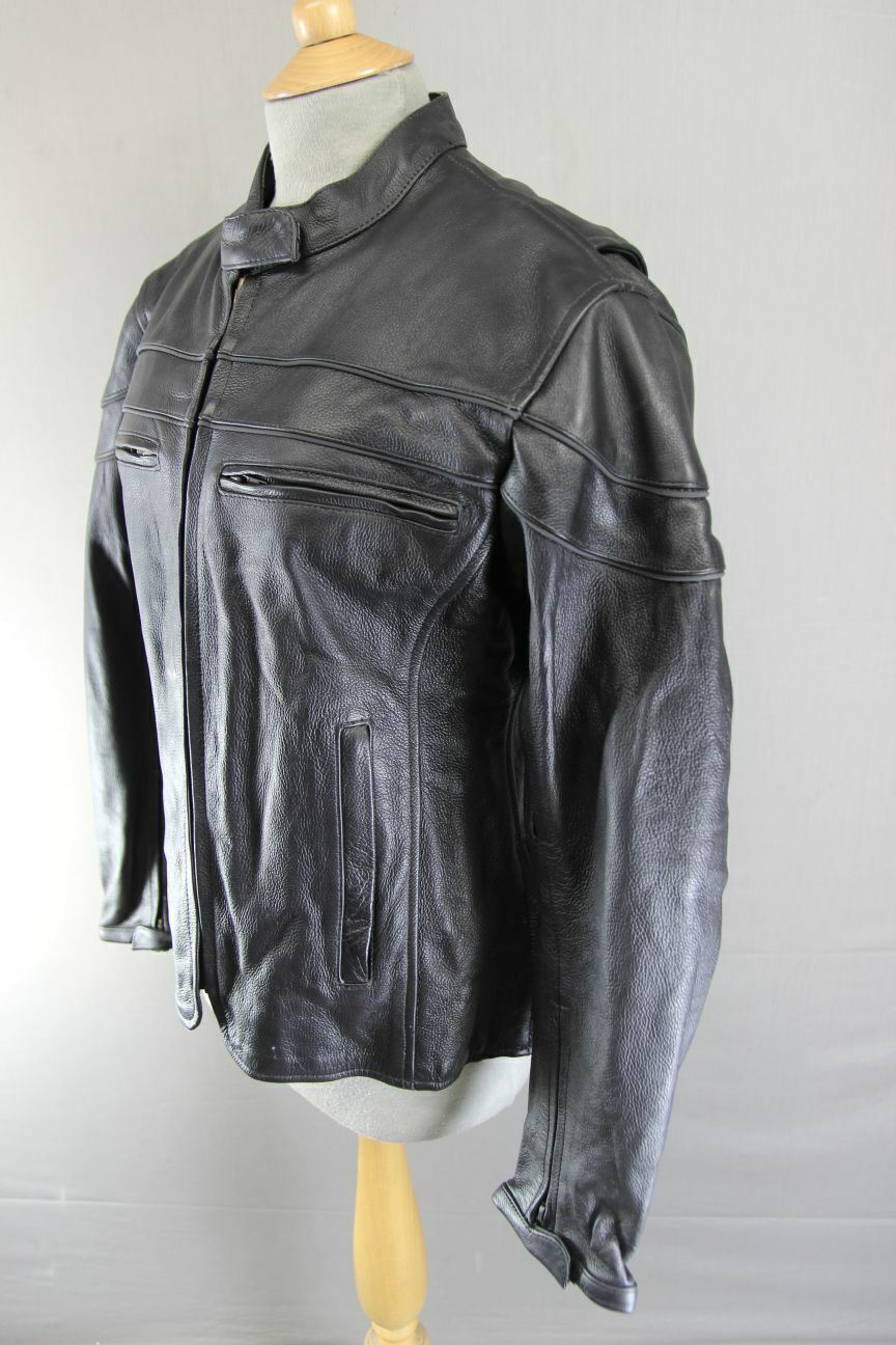BIKER'S GEAR BLACK LEATHER JACKET WITH CE ARMOUR & THERMAL LINING: SIZE 16