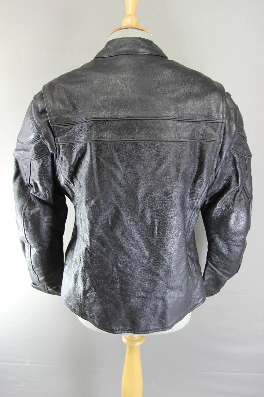 BIKER'S GEAR BLACK LEATHER JACKET WITH CE ARMOUR & THERMAL LINING: SIZE 16