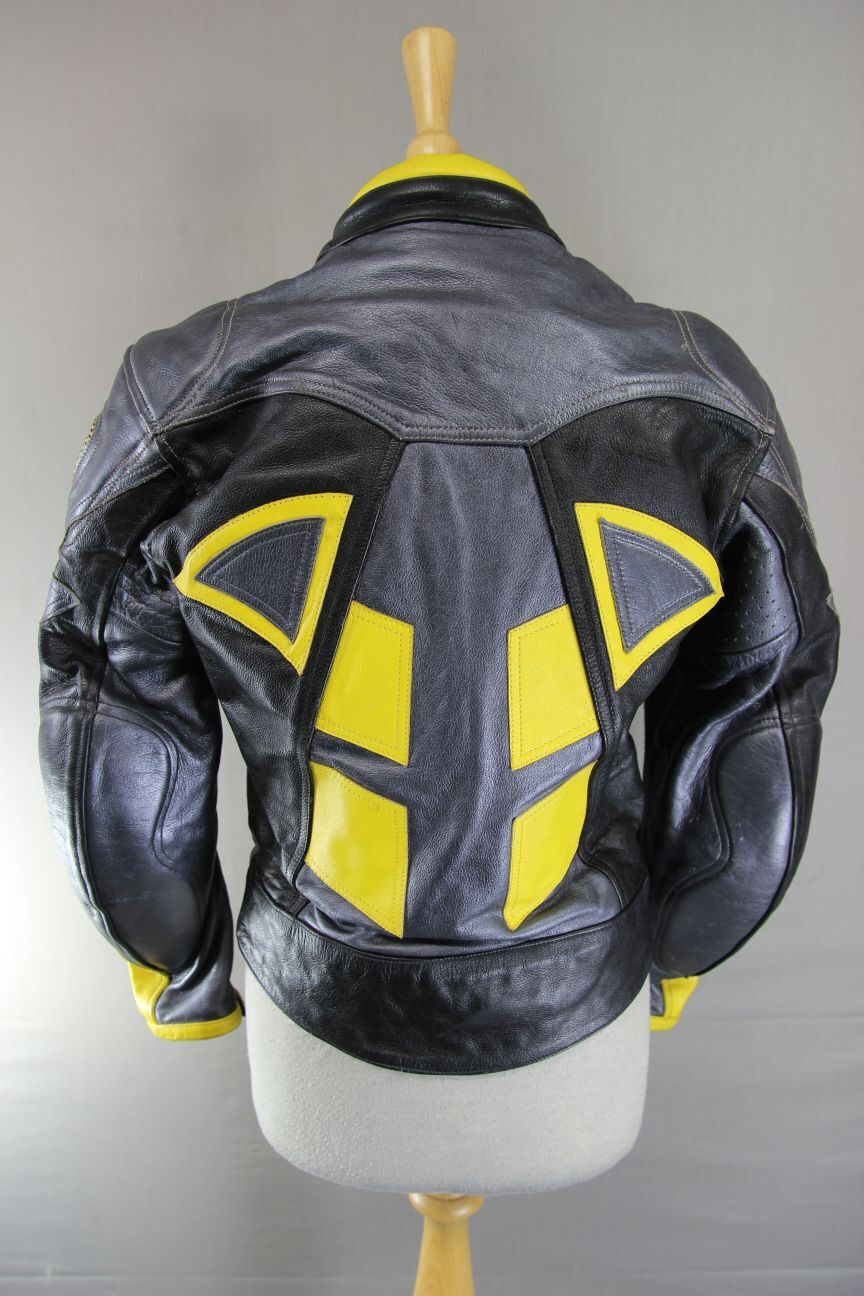 BUFFALO SILVER/BLACK/YELLOW LEATHER BIKER JKT + CE ARMOUR/THERMAL LINING SIZE 12