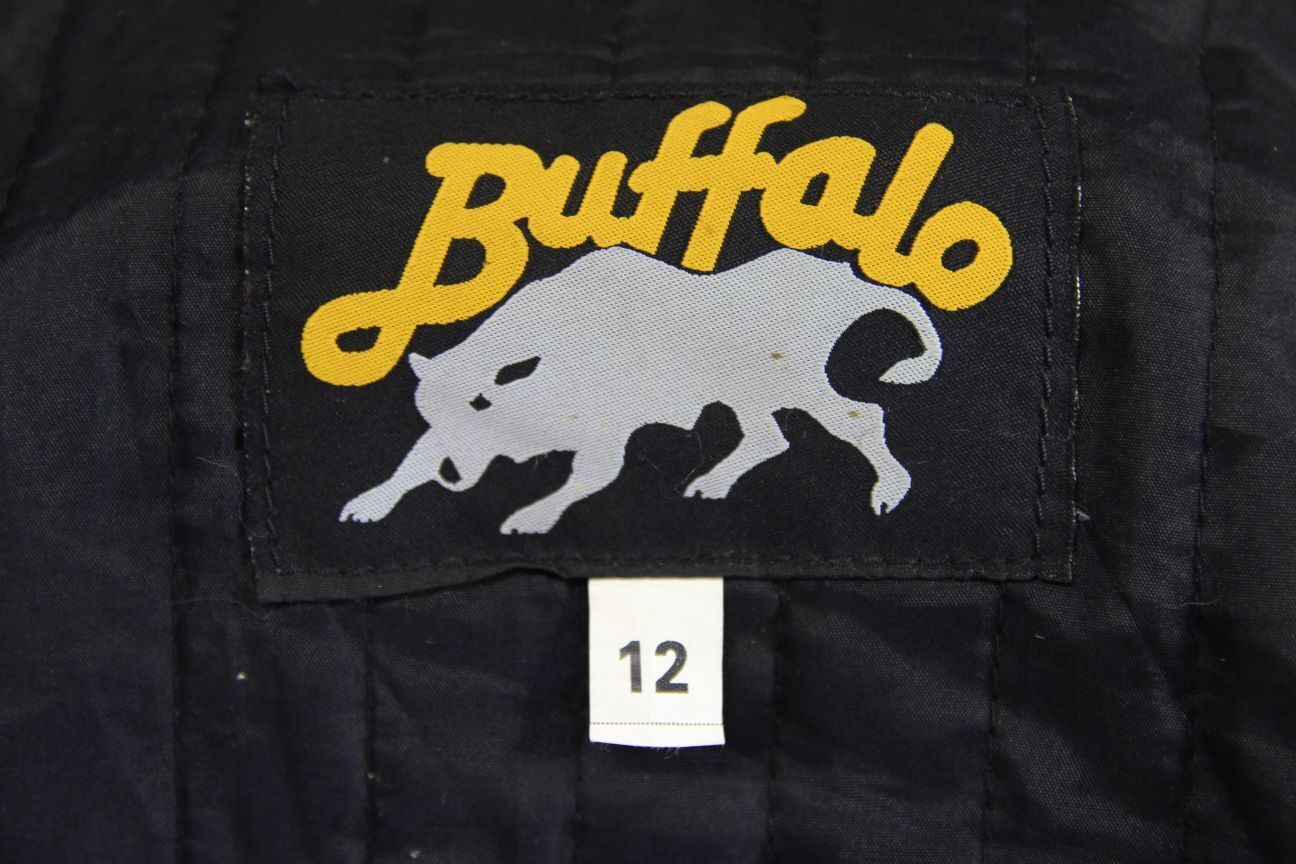 BUFFALO SILVER/BLACK/YELLOW LEATHER BIKER JKT + CE ARMOUR/THERMAL LINING SIZE 12