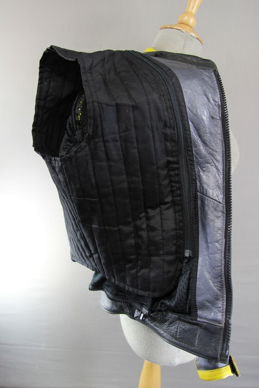BUFFALO SILVER/BLACK/YELLOW LEATHER BIKER JKT + CE ARMOUR/THERMAL LINING SIZE 12