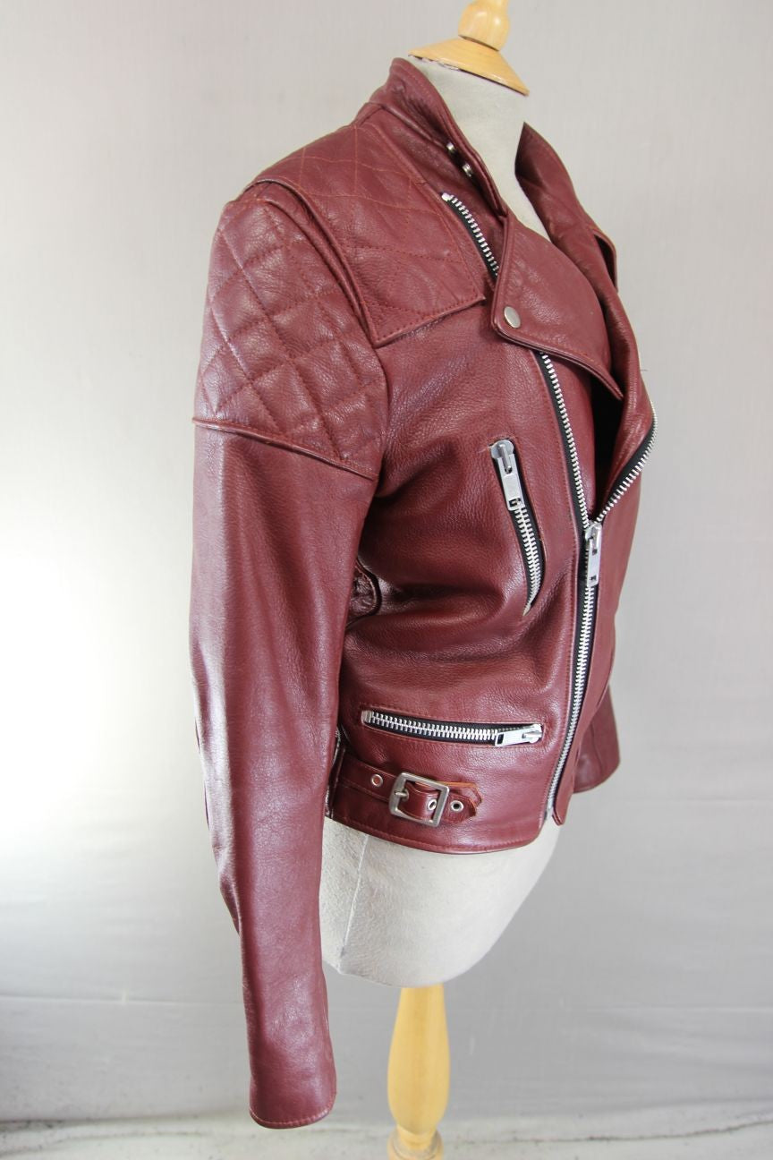 VNTG 70s WOLF LEATHERS REDDISH BROWN PUNK ROCK/MARLON BRANDO BIKER JACKET 36-38"