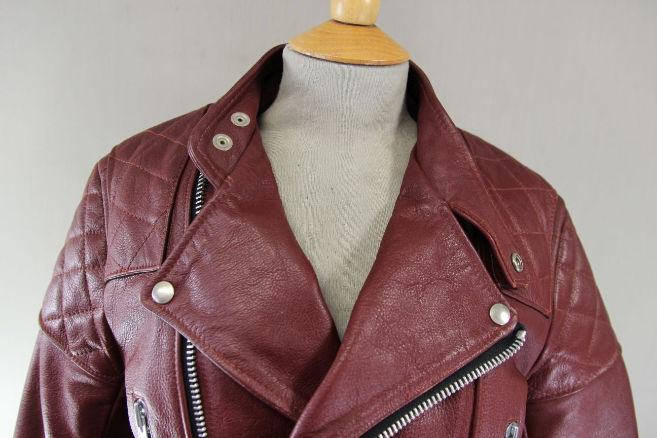 VNTG 70s WOLF LEATHERS REDDISH BROWN PUNK ROCK/MARLON BRANDO BIKER JACKET 36-38"