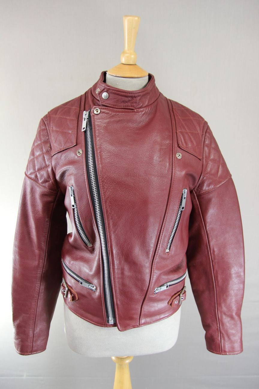 VNTG 70s WOLF LEATHERS REDDISH BROWN PUNK ROCK/MARLON BRANDO BIKER JACKET 36-38"