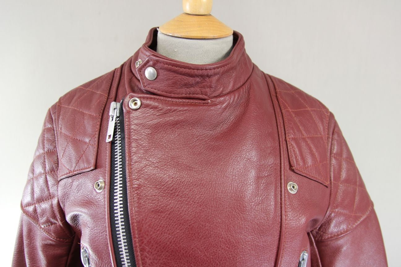 VNTG 70s WOLF LEATHERS REDDISH BROWN PUNK ROCK/MARLON BRANDO BIKER JACKET 36-38"