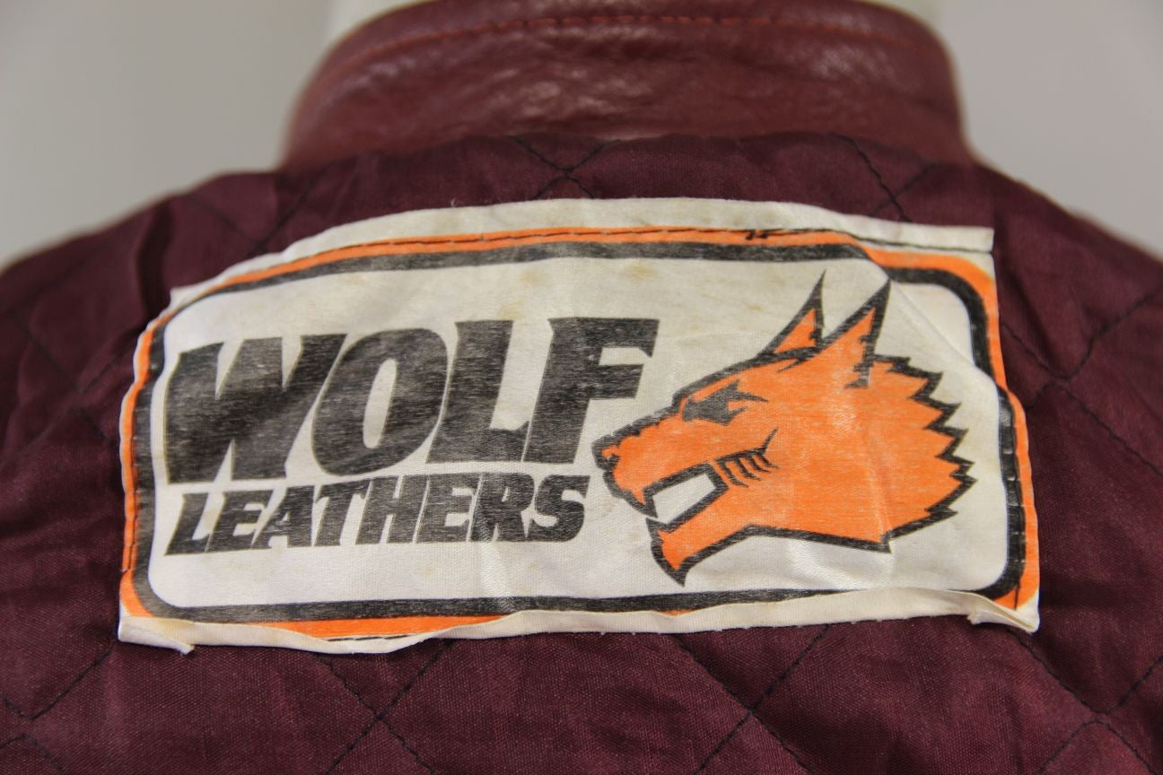 VNTG 70s WOLF LEATHERS REDDISH BROWN PUNK ROCK/MARLON BRANDO BIKER JACKET 36-38"