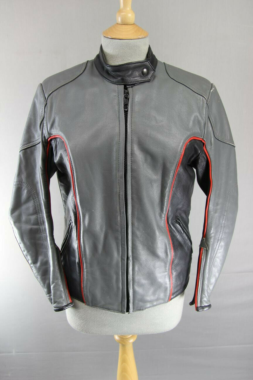VINTAGE BRITISH MADE GREY & BLACK SWIFT LEATHERS LADIES CAFE RACER JACKET 34 IN