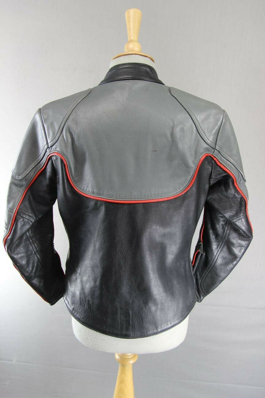 VINTAGE BRITISH MADE GREY & BLACK SWIFT LEATHERS LADIES CAFE RACER JACKET 34 IN