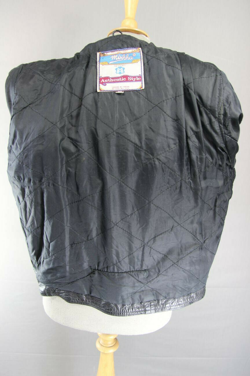 VINTAGE 70's MIRKHA PUNK ROCK CLASSIC TASSLED BLACK LEATHER BIKER JACKET 40 INCH