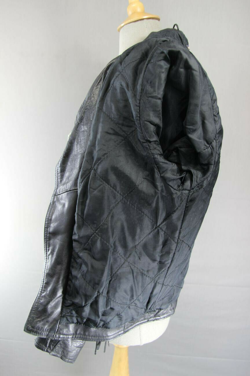 VINTAGE 70's MIRKHA PUNK ROCK CLASSIC TASSLED BLACK LEATHER BIKER JACKET 40 INCH