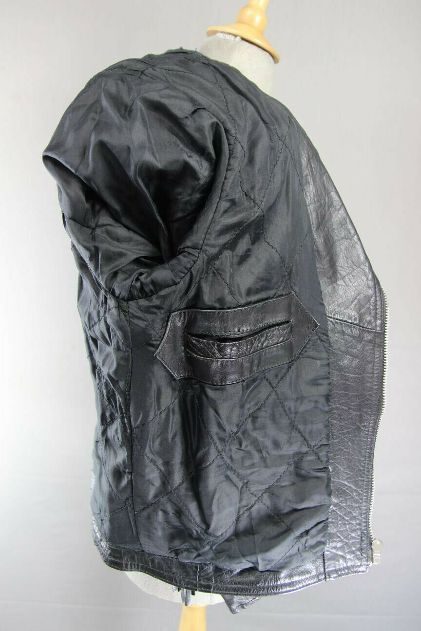VINTAGE 70's MIRKHA PUNK ROCK CLASSIC TASSLED BLACK LEATHER BIKER JACKET 40 INCH