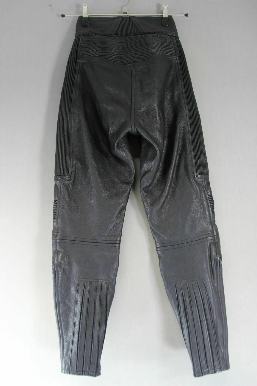 BELSTAFF BLACK LEATHER BIKER TROUSERS SIZE 12: WAIST 24 INCHES/LEG 30 INCHES
