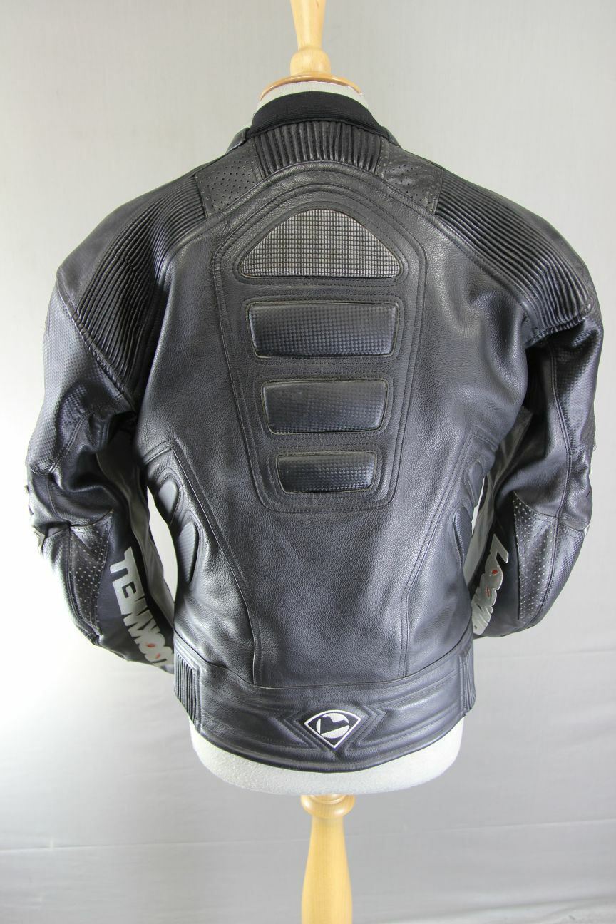 LOOKWELL BLACK & SILVER LEATHER BIKER JACKET WITH CE ARMOUR & THERMAL LINING 38"