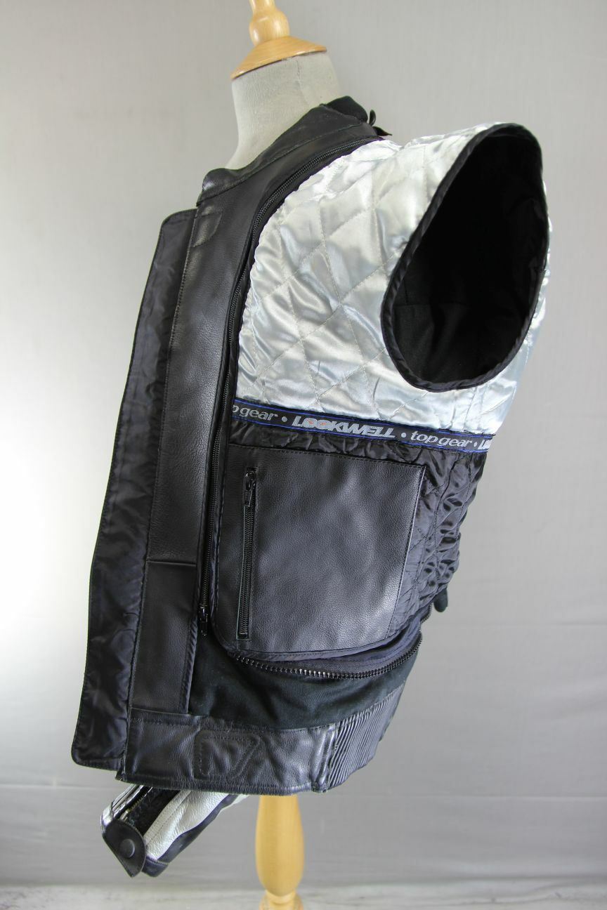 LOOKWELL BLACK & SILVER LEATHER BIKER JACKET WITH CE ARMOUR & THERMAL LINING 38"