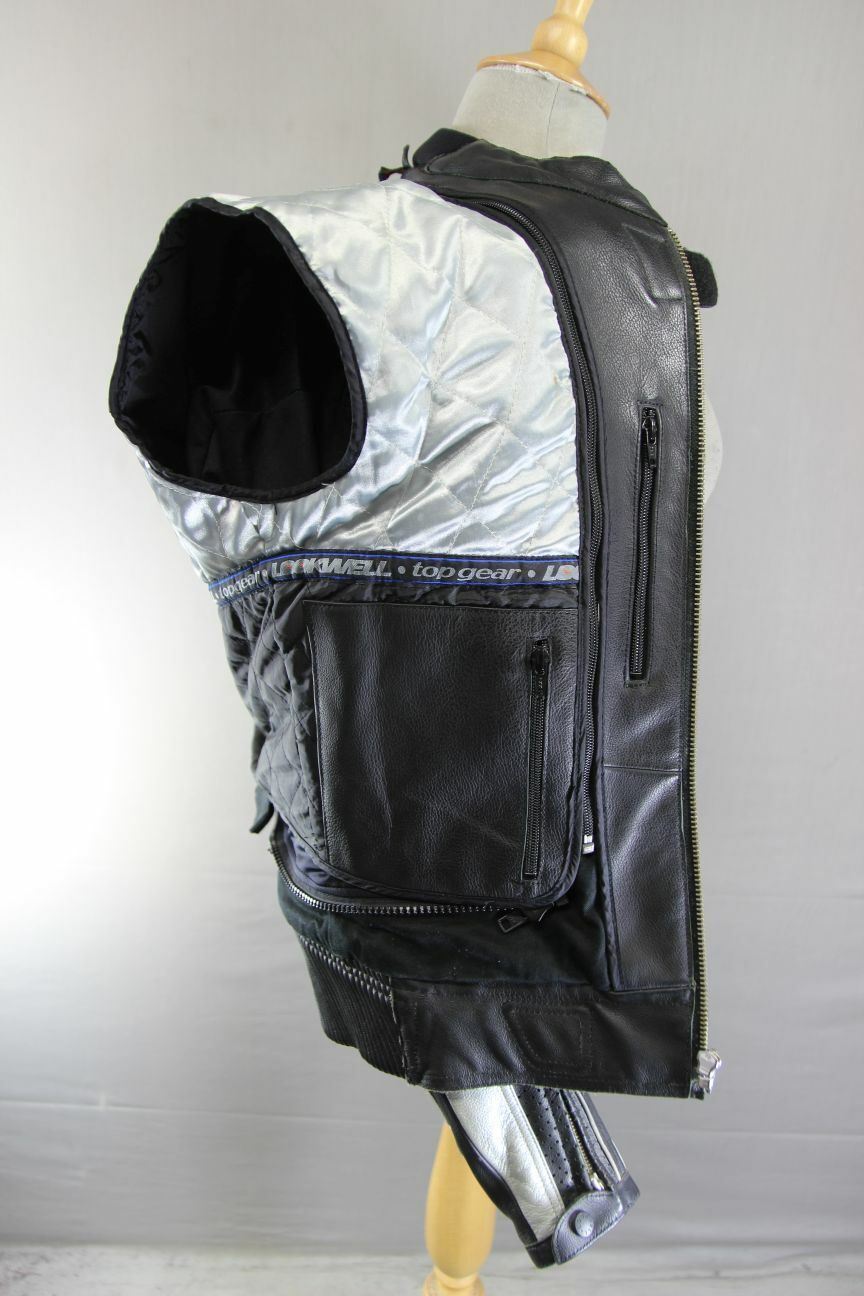 LOOKWELL BLACK & SILVER LEATHER BIKER JACKET WITH CE ARMOUR & THERMAL LINING 38"
