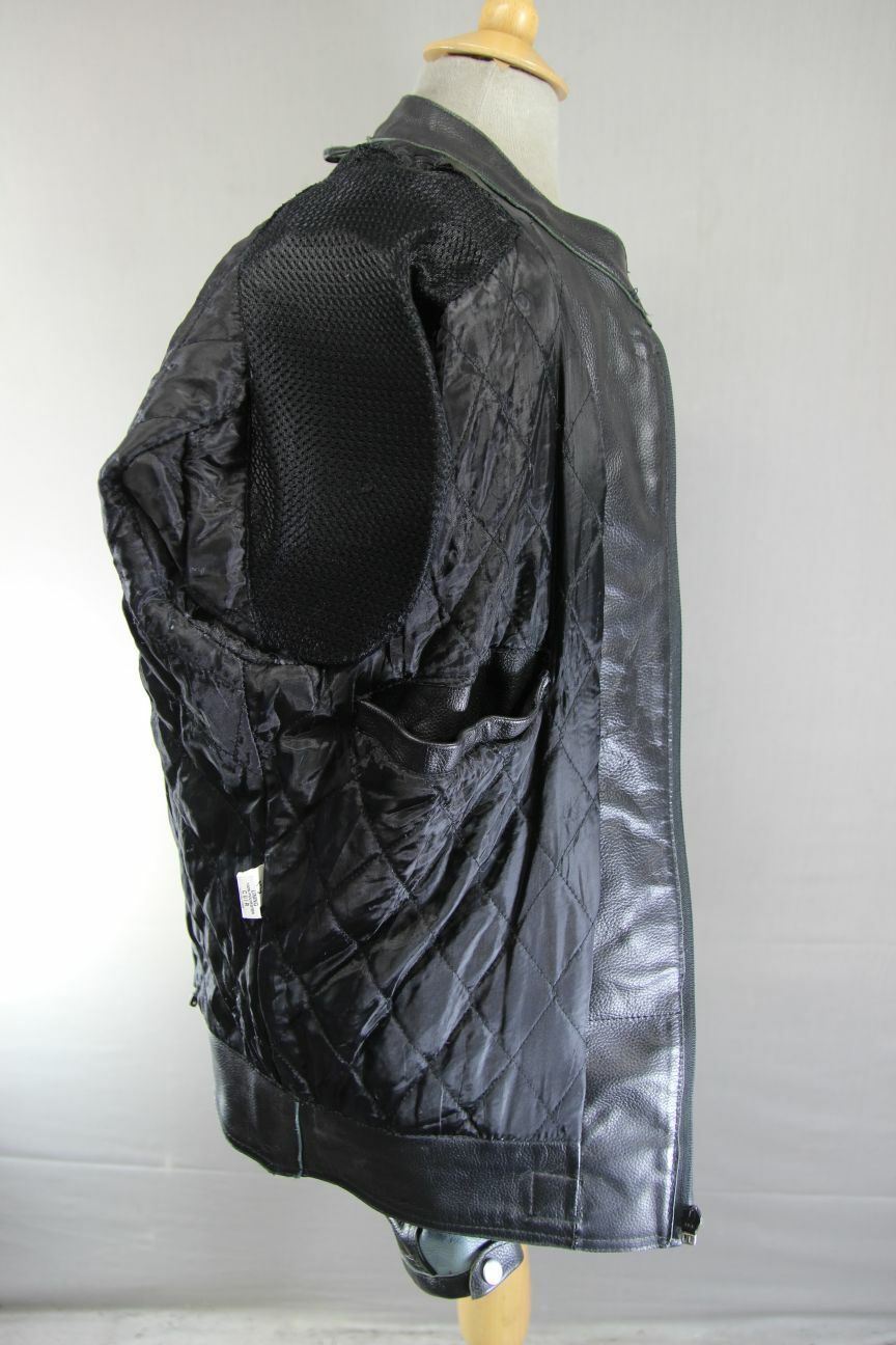 RELTEX BLACK, GREY, WHITE & SILVER LEATHER BIKER JACKET WITH CE ARMOUR 42 INCH
