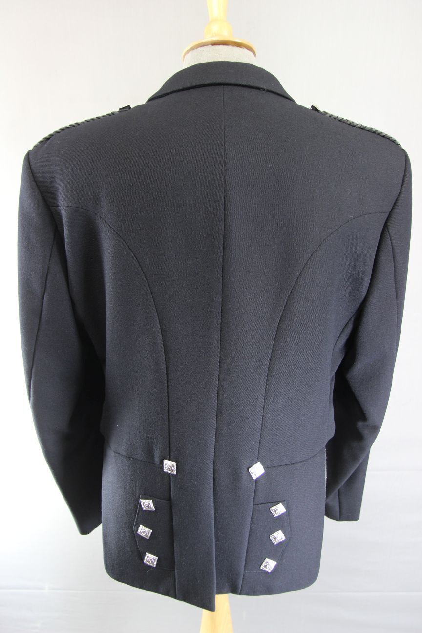 EX HIRE SCOTTISH CEREMONIAL PURE WOOL BLACK PRINCE CHARLIE JACKET 32IN (X SHORT)