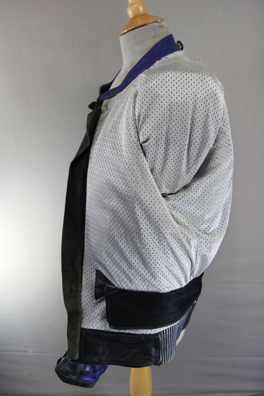 BUFFALO BLACK, SILVER, BLUE & WHITE LEATHER BIKER JACKET WITH CE ARMOUR 40 INCH
