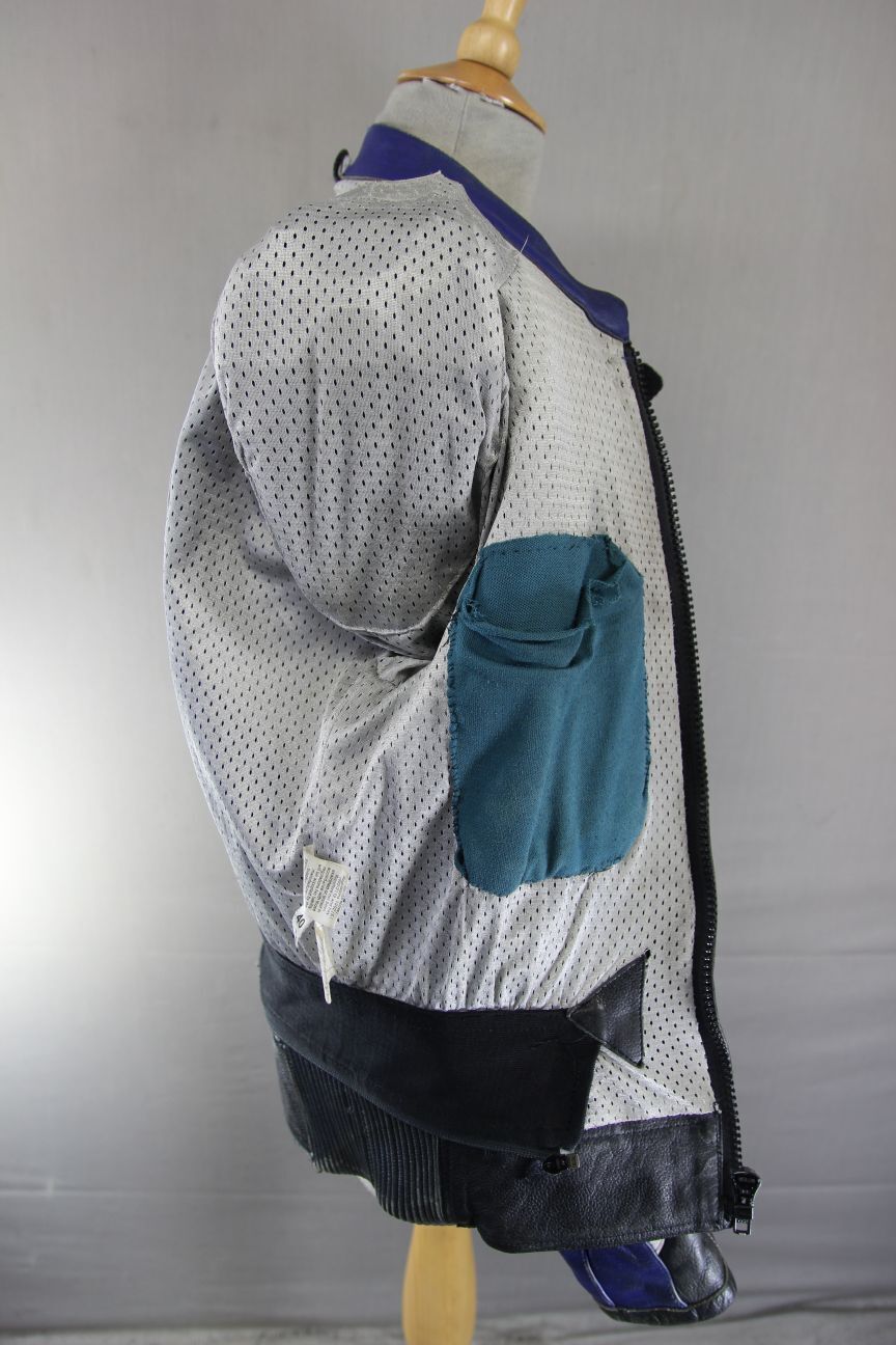 BUFFALO BLACK, SILVER, BLUE & WHITE LEATHER BIKER JACKET WITH CE ARMOUR 40 INCH