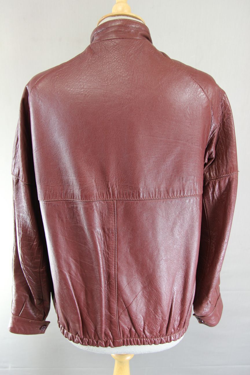 VINTAGE 1970'S BRITISH MADE C&A RED/BROWN CLASSIC LEATHER JACKET: SIZE 16/40 IN