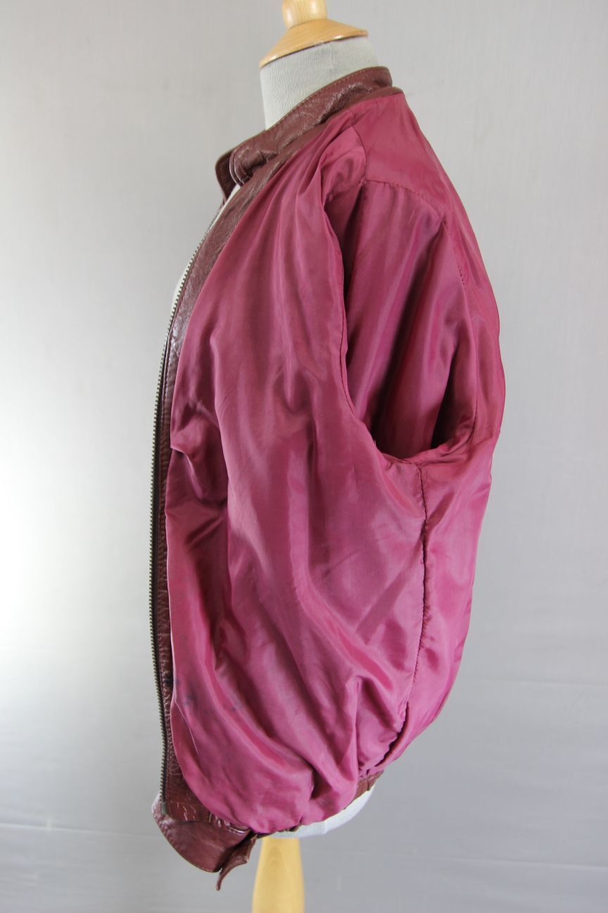 VINTAGE 1970'S BRITISH MADE C&A RED/BROWN CLASSIC LEATHER JACKET: SIZE 16/40 IN
