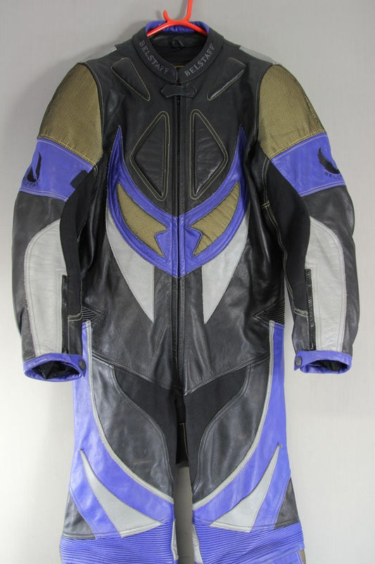 1 PIECE BELSTAFF LEATHER BIKER SUIT WITH KNOX CE ARMOUR: CHEST 46 IN/WAIST 38 IN