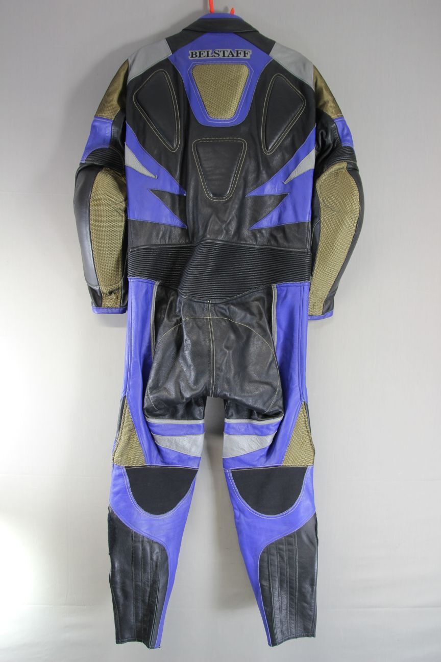 1 PIECE BELSTAFF LEATHER BIKER SUIT WITH KNOX CE ARMOUR: CHEST 46 IN/WAIST 38 IN